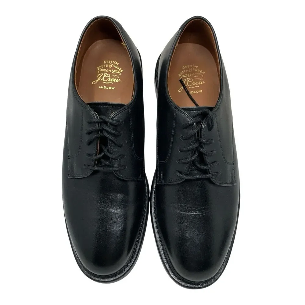 J.Crew Ludlow Mens 9.5 Black Leather Derby Shoes Old Money Preppy Euro‎ Summer